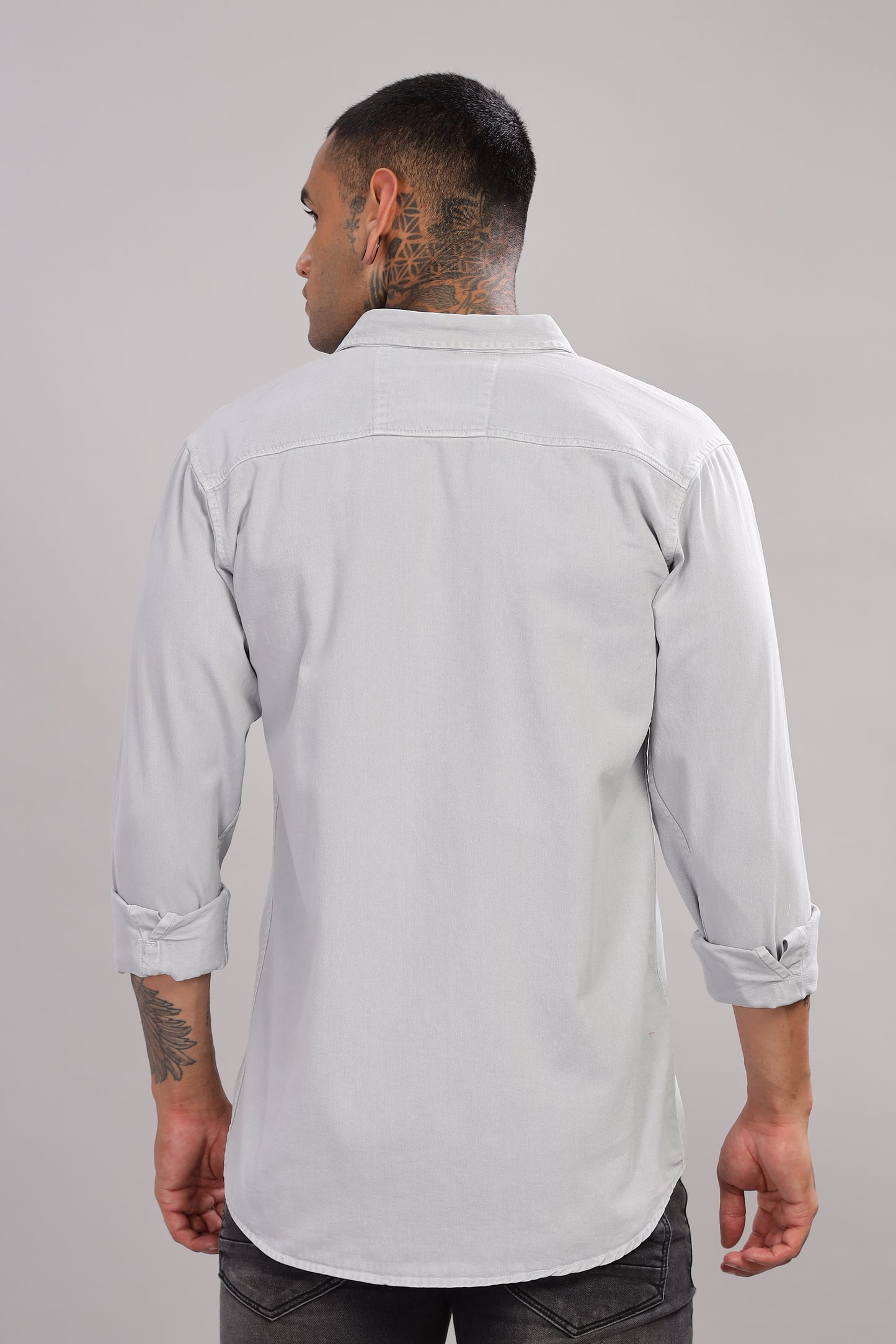Light Grey Cotton Shirt | Dual Pocket | Regular Fit