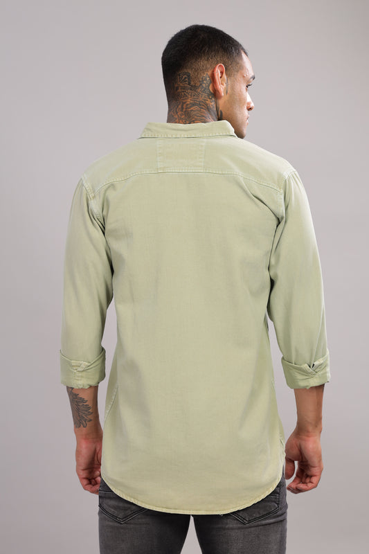 Green Cotton Shirt – Full Sleeve with Dual Chest Pockets