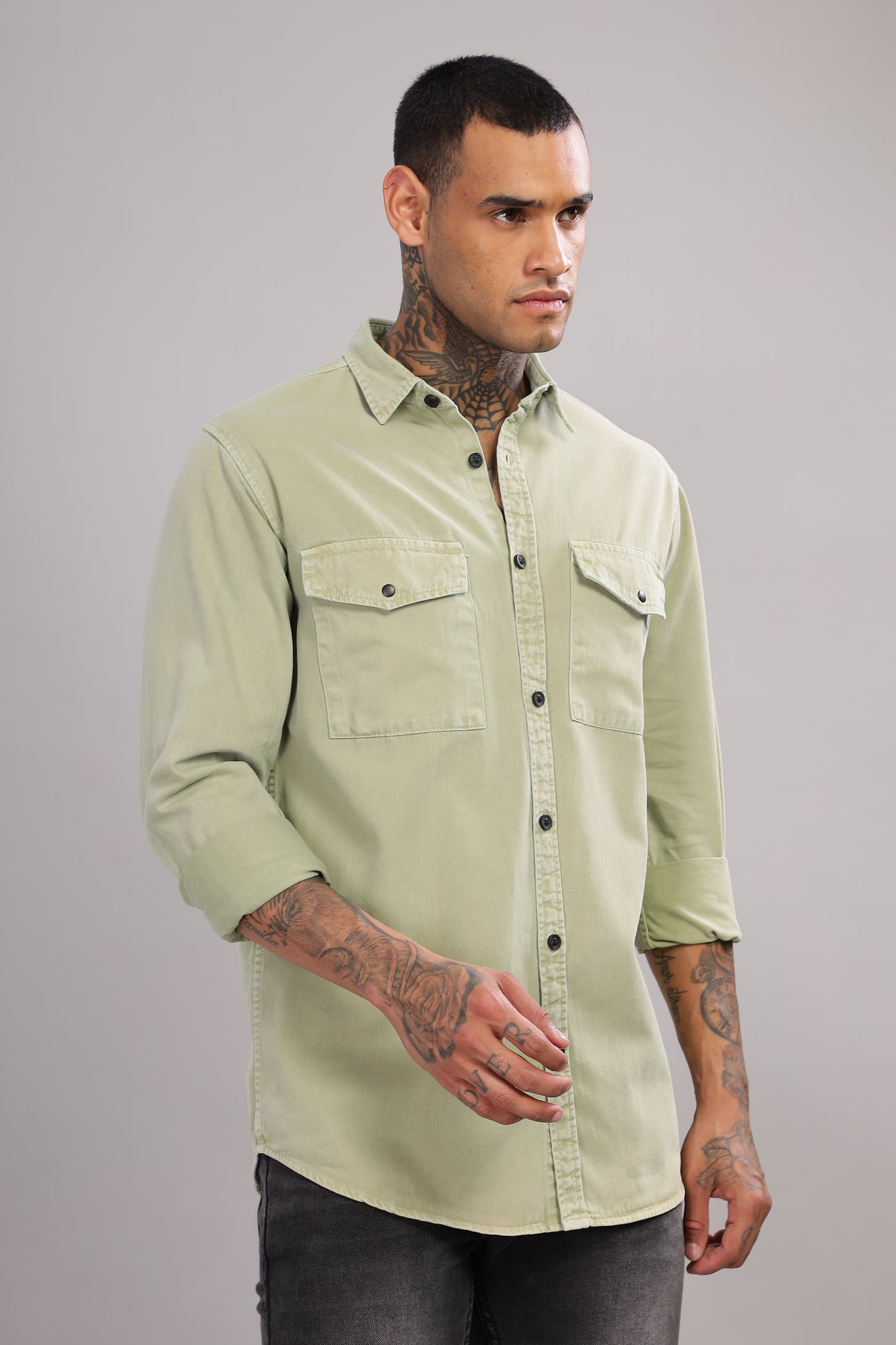 Green Cotton Shirt – Full Sleeve with Dual Chest Pockets