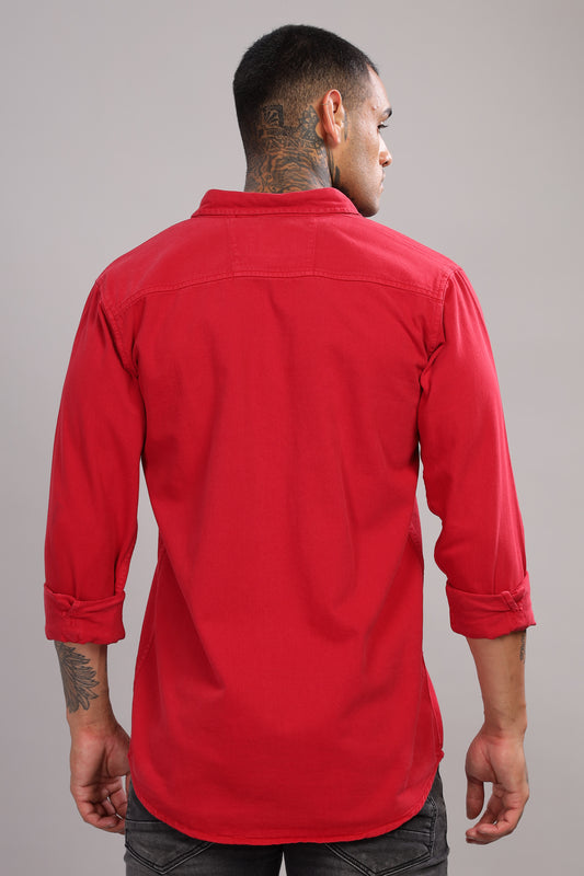 Red Cotton Shirt | Dual Pocket | Regular Fit