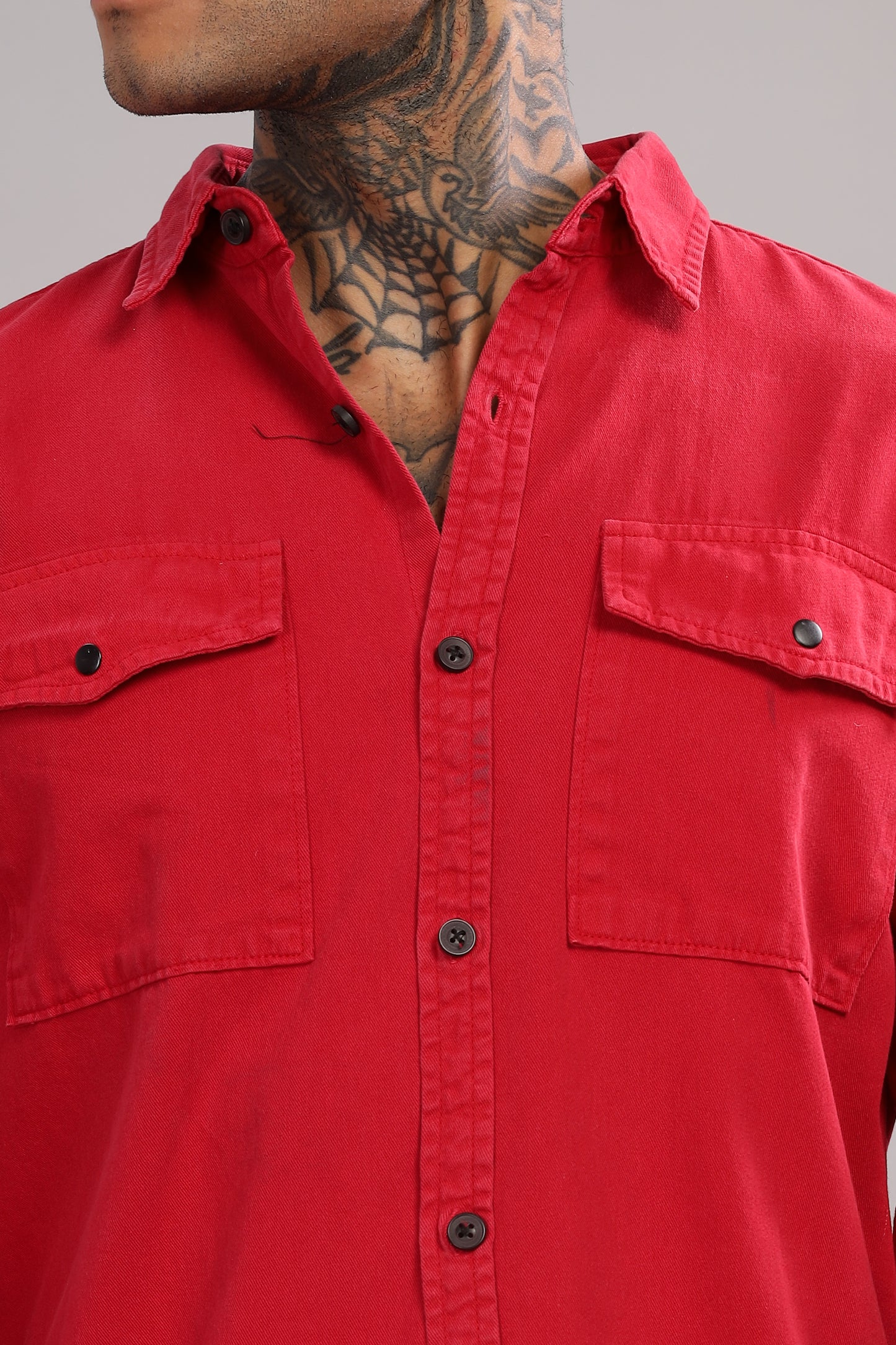 Red Cotton Shirt | Dual Pocket | Regular Fit