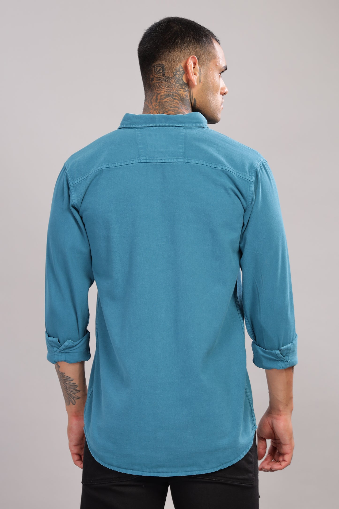 Teal Blue Cotton Shirt | Dual Pocket | Regular Fit
