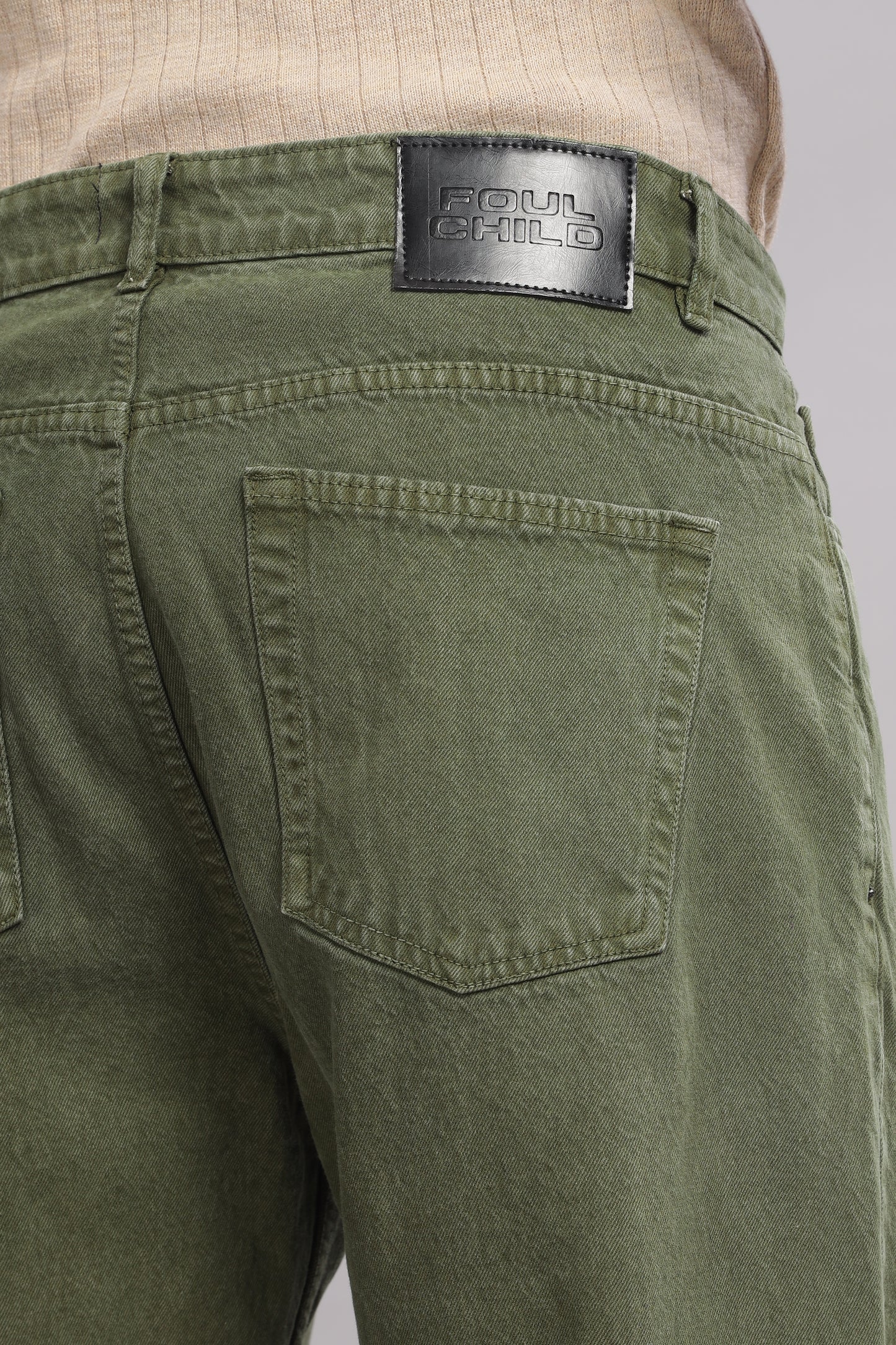 Plain Baggy Olive Green Jeans