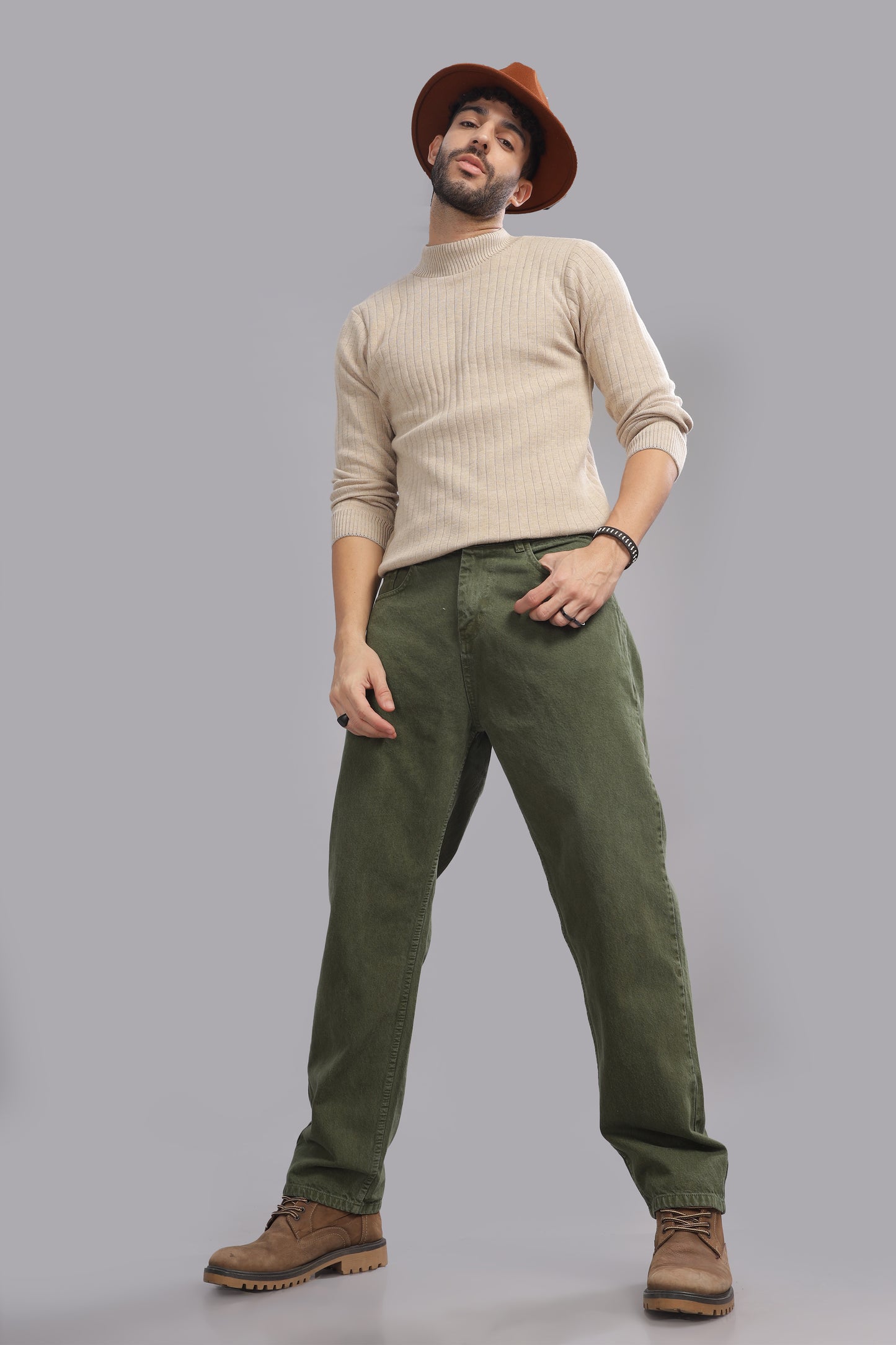 Plain Baggy Olive Green Jeans