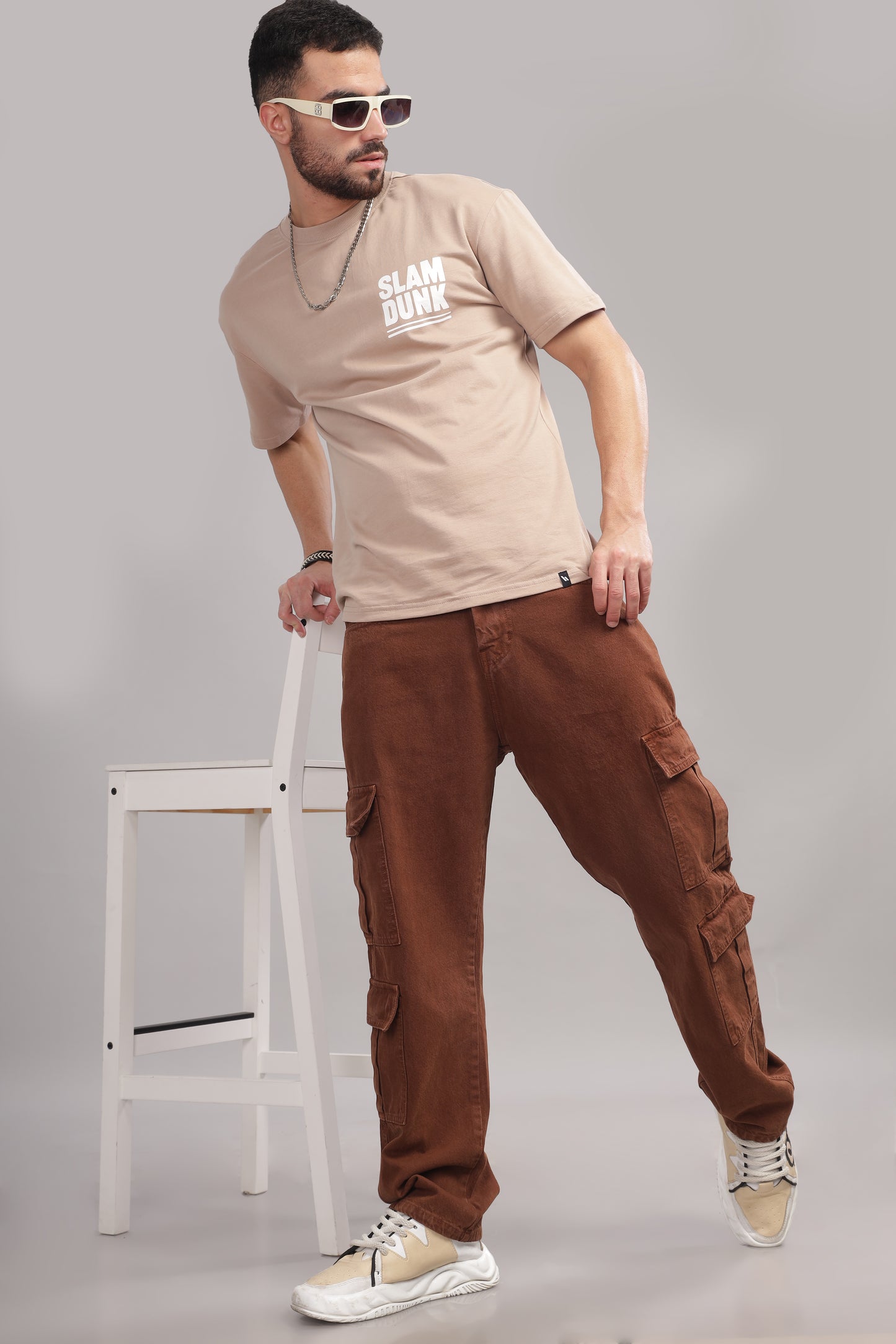 8 Pocket Cargo Denim | Baggy Fit Jeans | Brown
