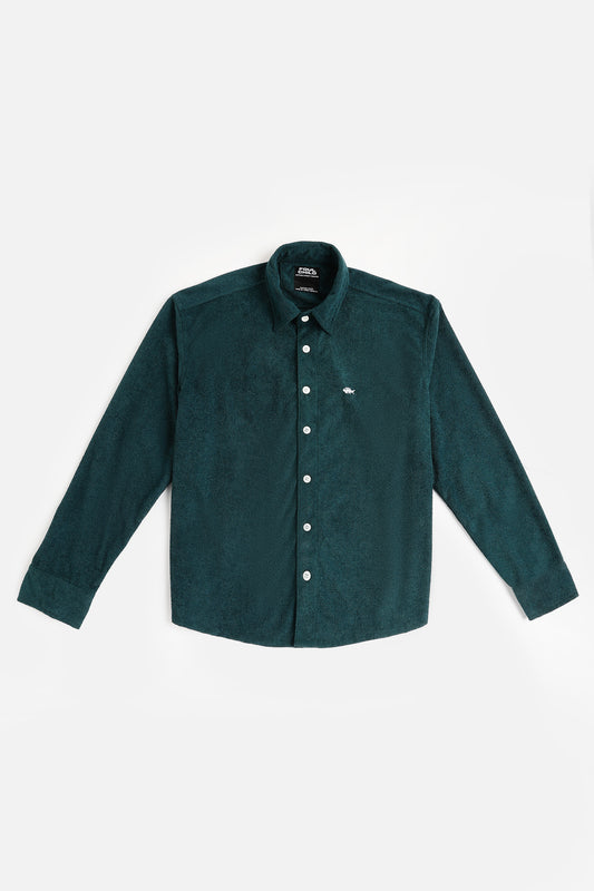 Green Soft Textured Shirt-Relaxed Fit