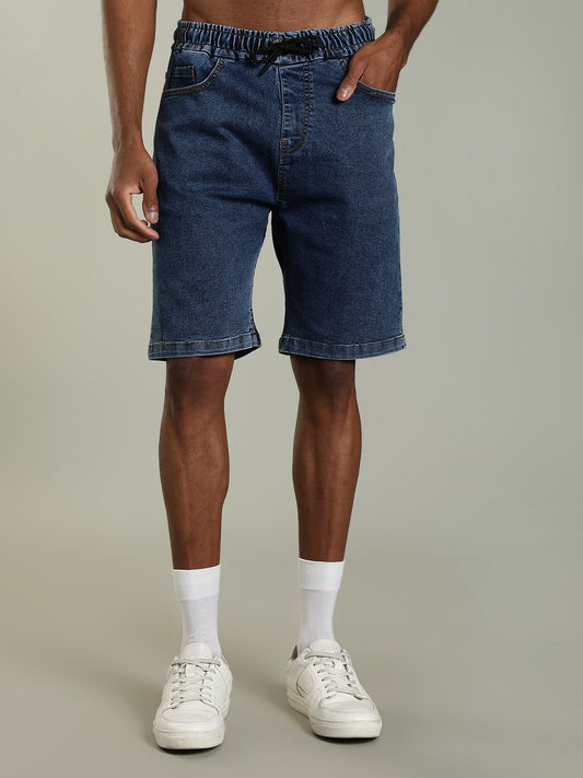 Elastic Waist Classic Fit Denim Shorts – Deep Indigo