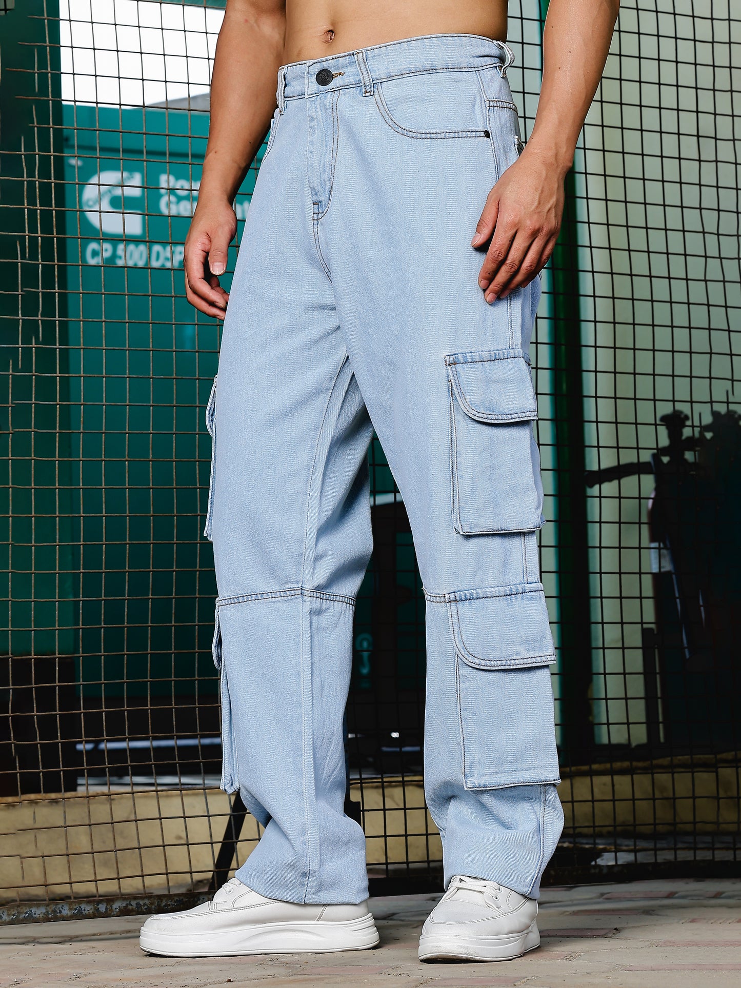8 Pocket Cargo / Utility Jeans- Light Blue