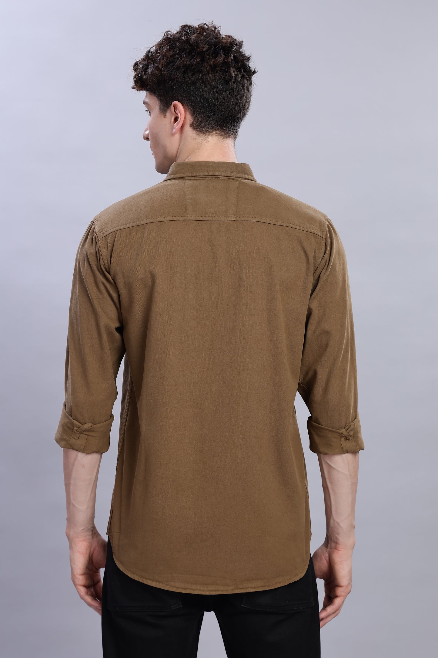 Brown Cotton Shirt | Dual Pocket | Regular Fit