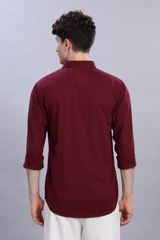 Mahroon Cotton Shirt | Dual Pocket | Regular Fit