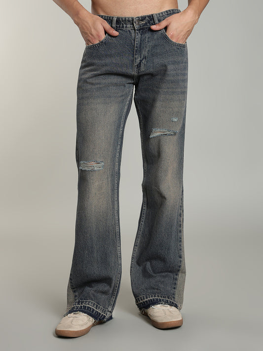 Brown Tint- Men's Ripped Flared Jeans