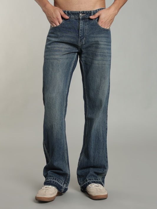 Men's Blue Flared Jeans Plain
