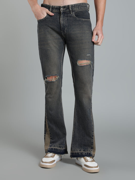 Brown Tint- Men's Ripped Flared Jeans