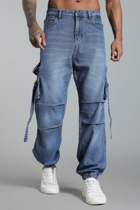 Blue 6-Pocket Cargo Jogger - Baggy Fit