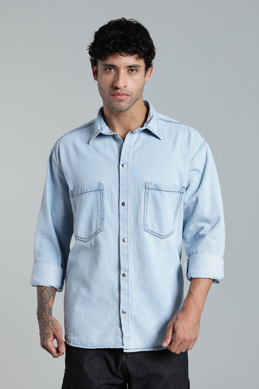 Men’s Light Blue Denim Shirt – Oversized Utility Fit