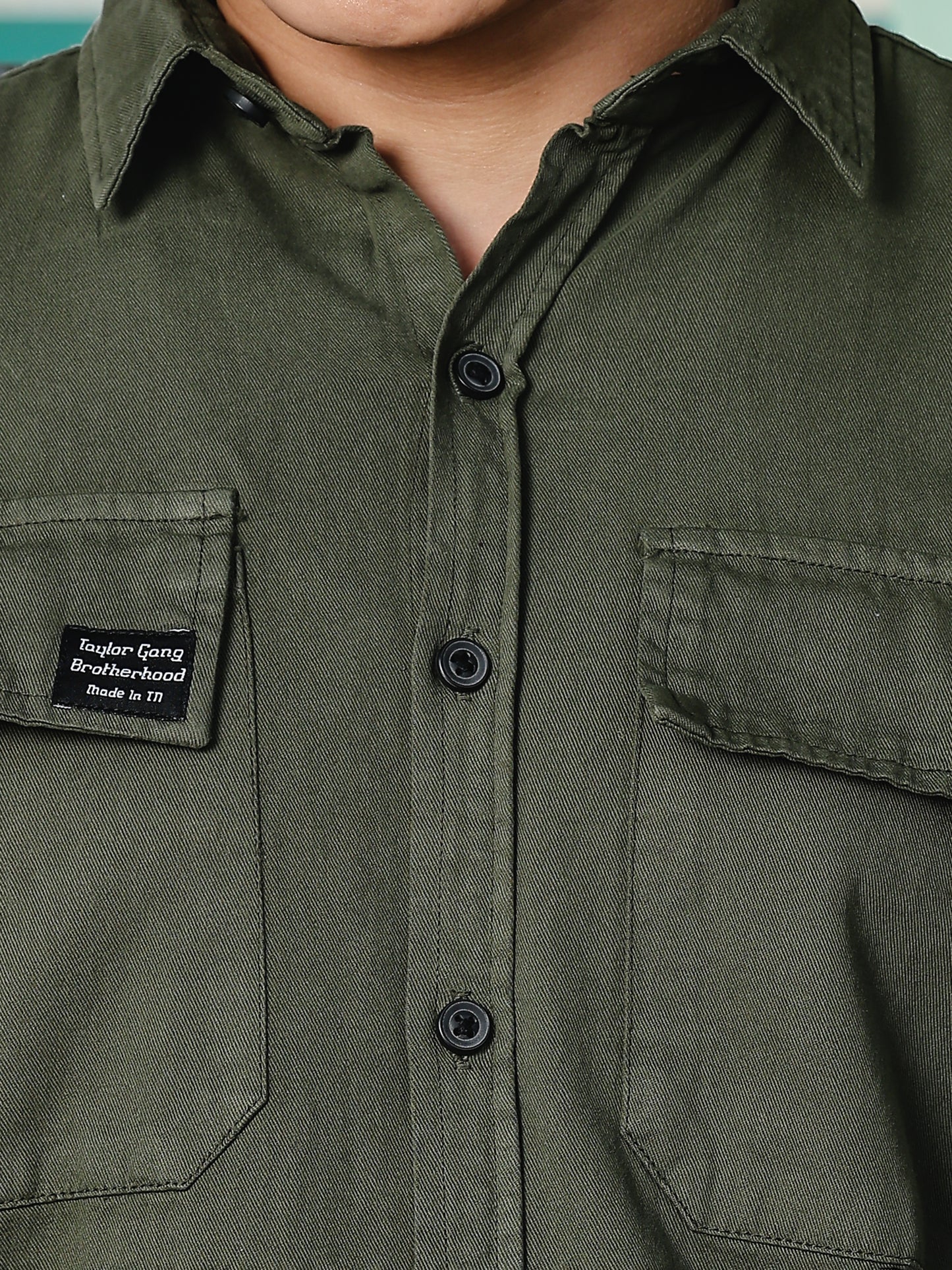 Solid Green Cotton Shirt | Dual Pocket | Regular Fit