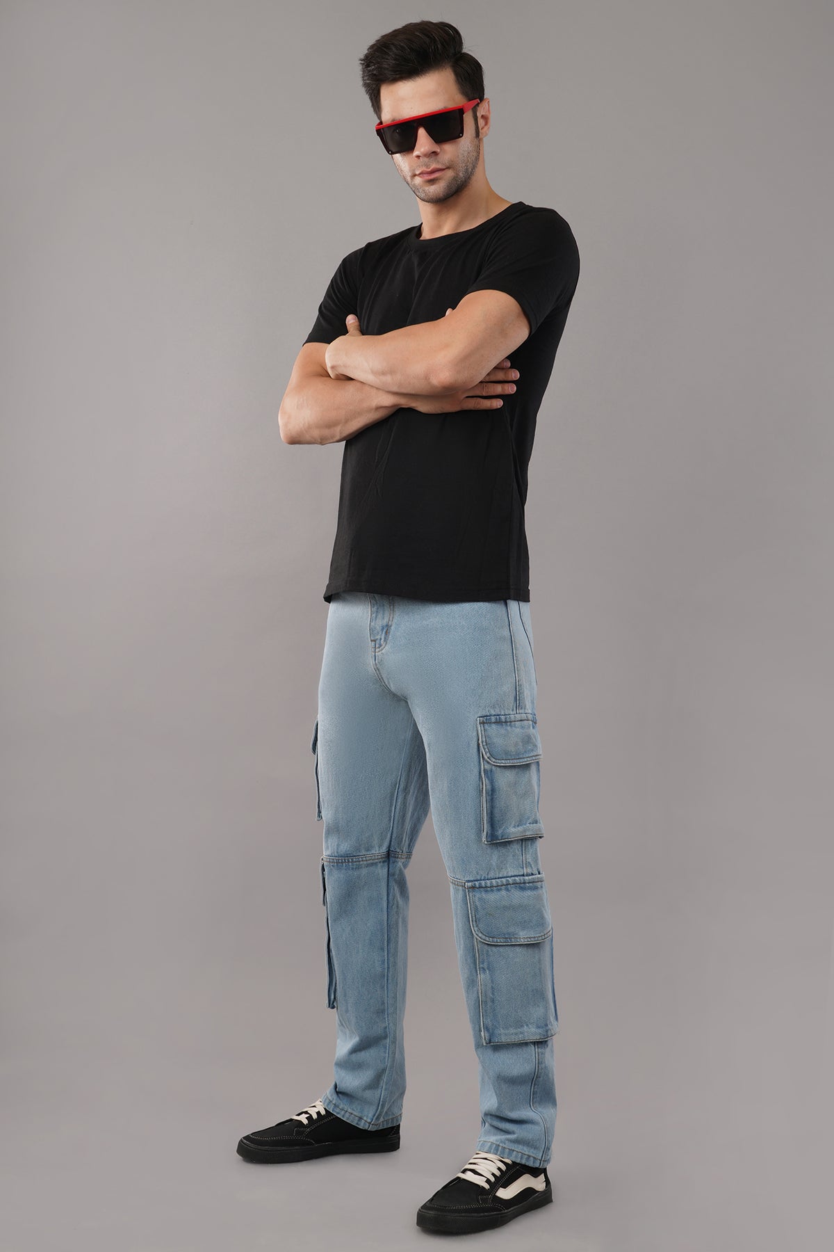 8 Pocket Cargo / Utility Jeans- Light Blue