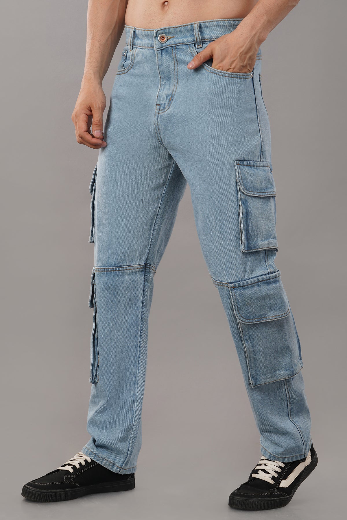 8 Pocket Cargo / Utility Jeans- Light Blue