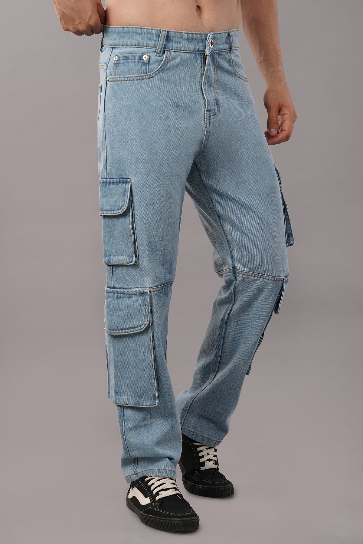 8 Pocket Cargo / Utility Jeans- Light Blue