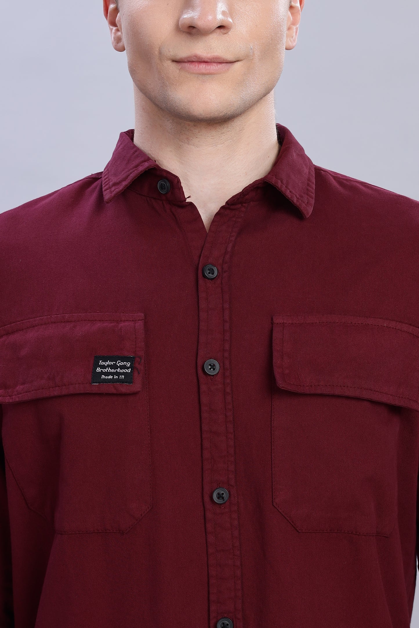 Mahroon Cotton Shirt | Dual Pocket | Regular Fit