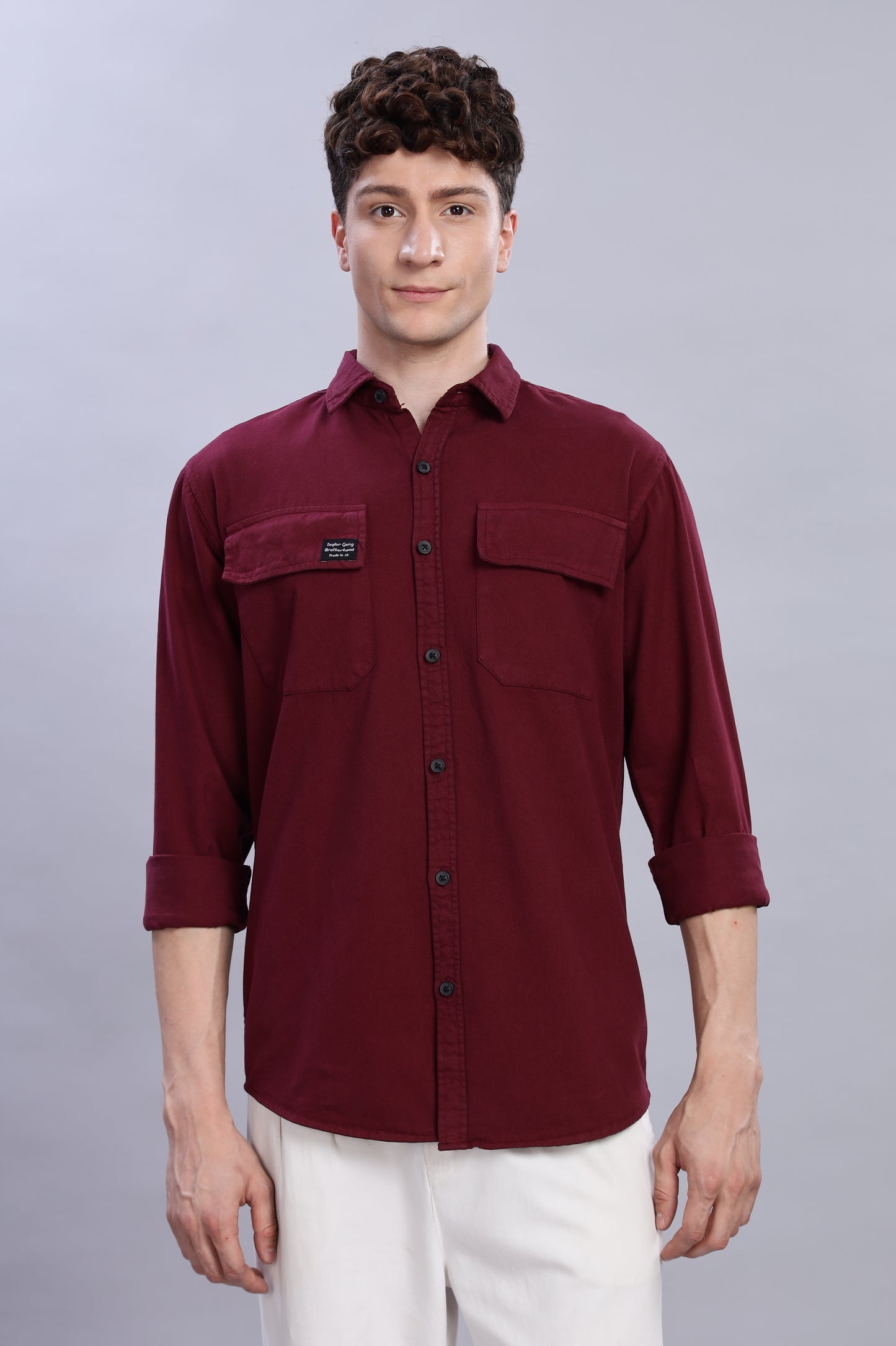 Mahroon Cotton Shirt | Dual Pocket | Regular Fit