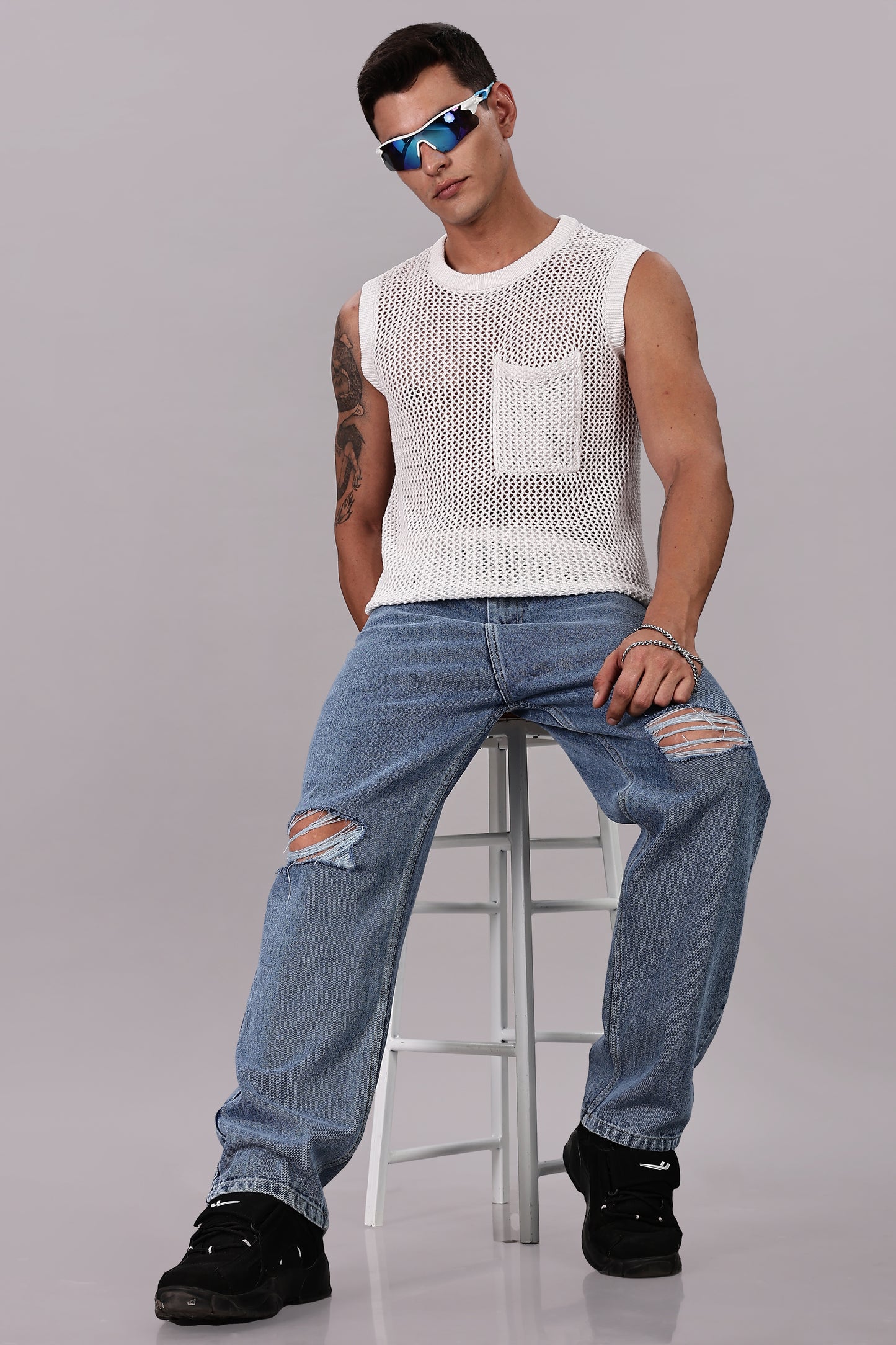 Medium Blue Ripped Jeans | Baggy Fit