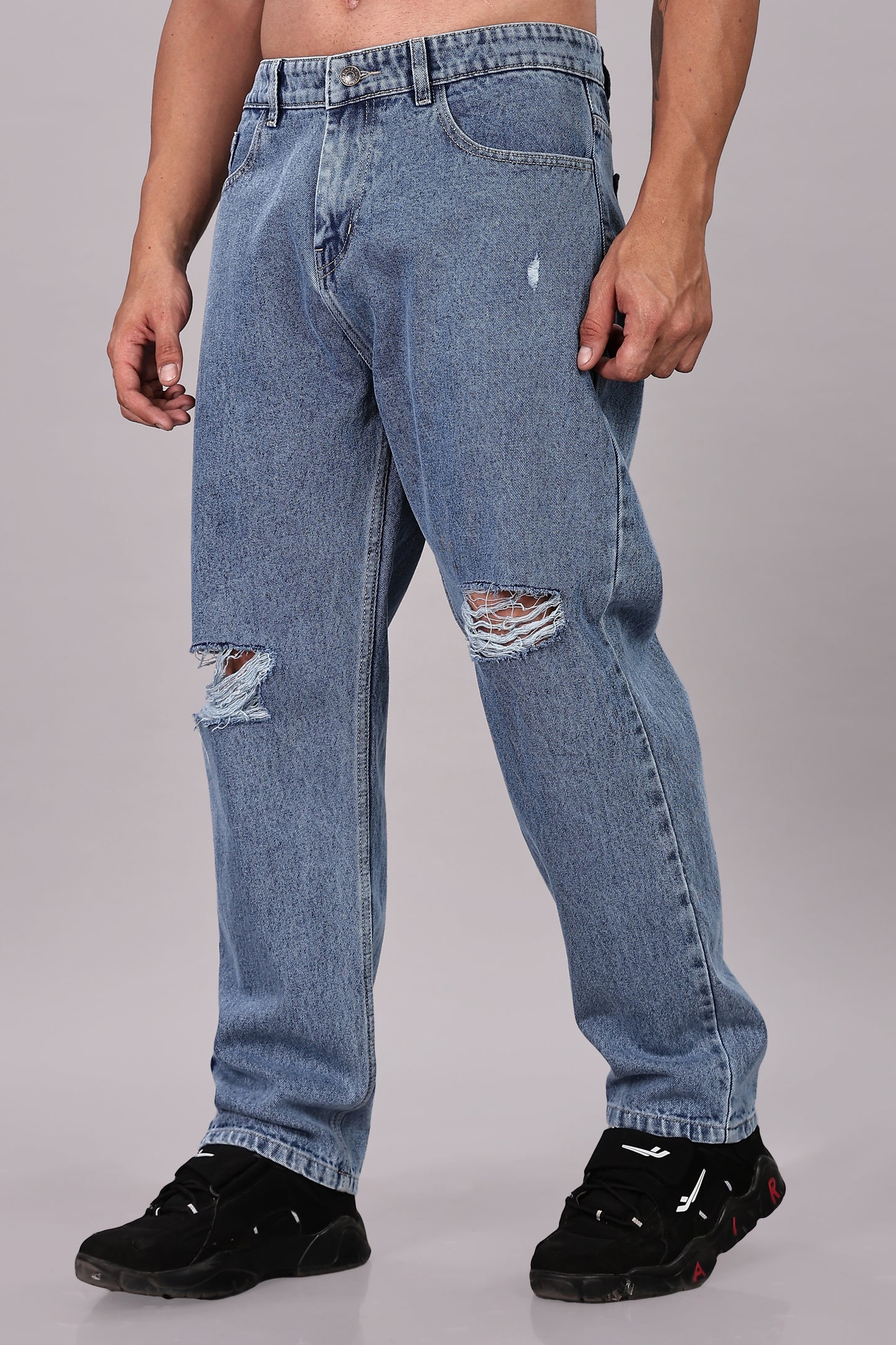 Medium Blue Ripped Jeans | Baggy Fit