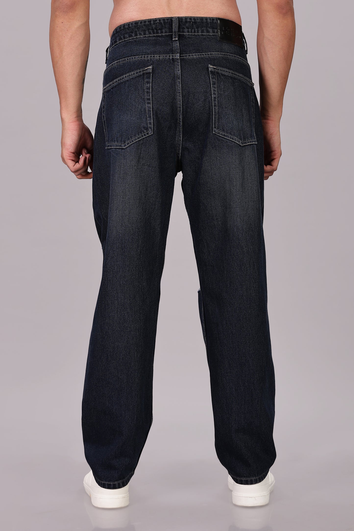 Dark Vintage Blue Ripped Jeans | Baggy Fit