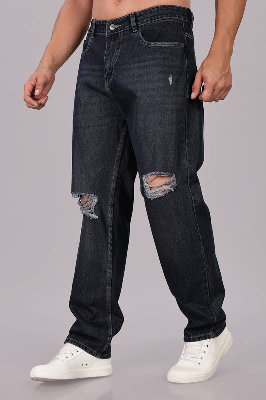 Dark Vintage Blue Ripped Jeans | Baggy Fit