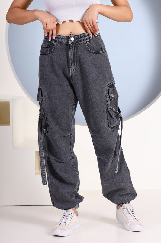 Women’s Dark Grey- 5 Pocket Cargo Joggers – Utility Fit