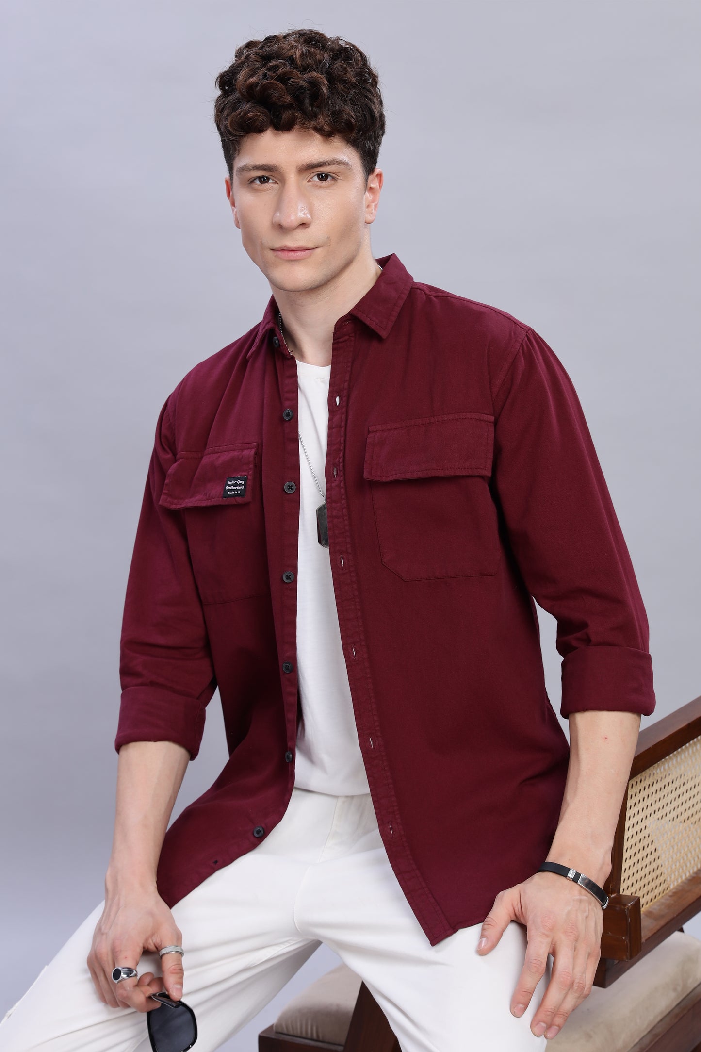 Mahroon Cotton Shirt | Dual Pocket | Regular Fit