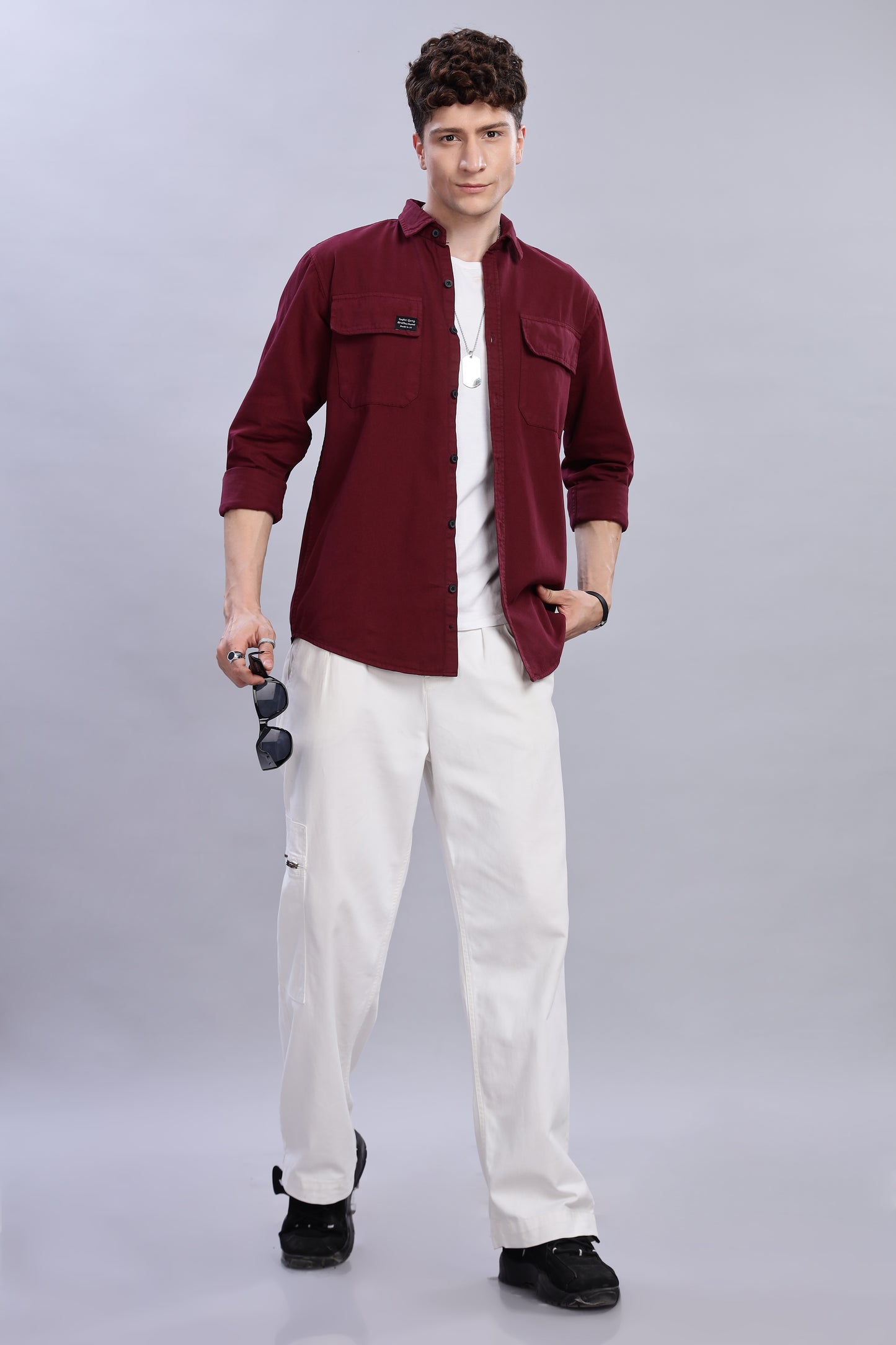 Mahroon Cotton Shirt | Dual Pocket | Regular Fit