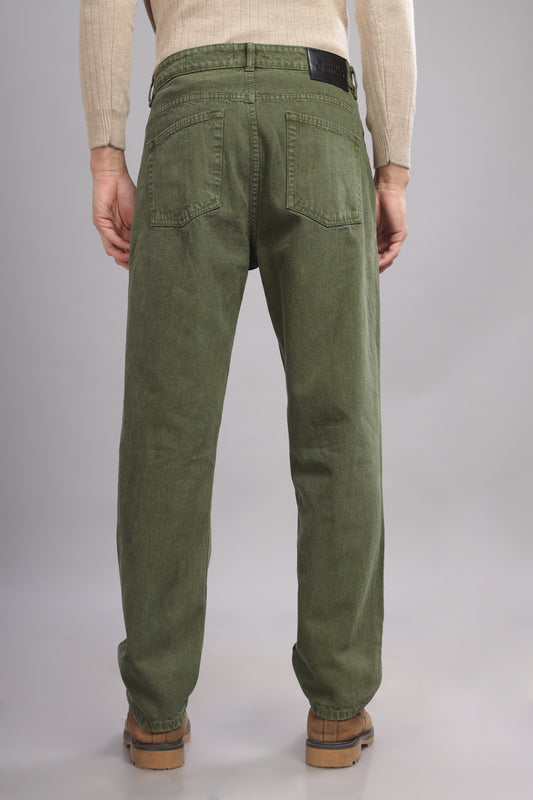 Plain Baggy Olive Green Jeans