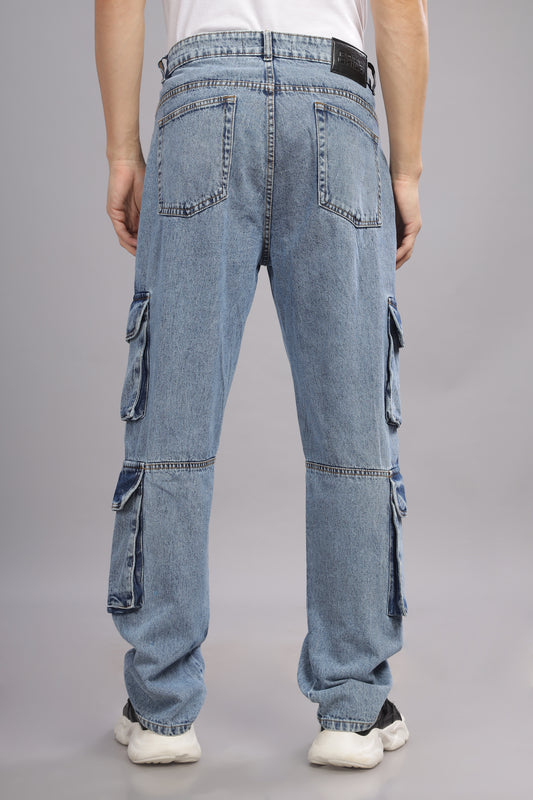 8 Pocket Cargo / Utility Jeans- Mid Blue