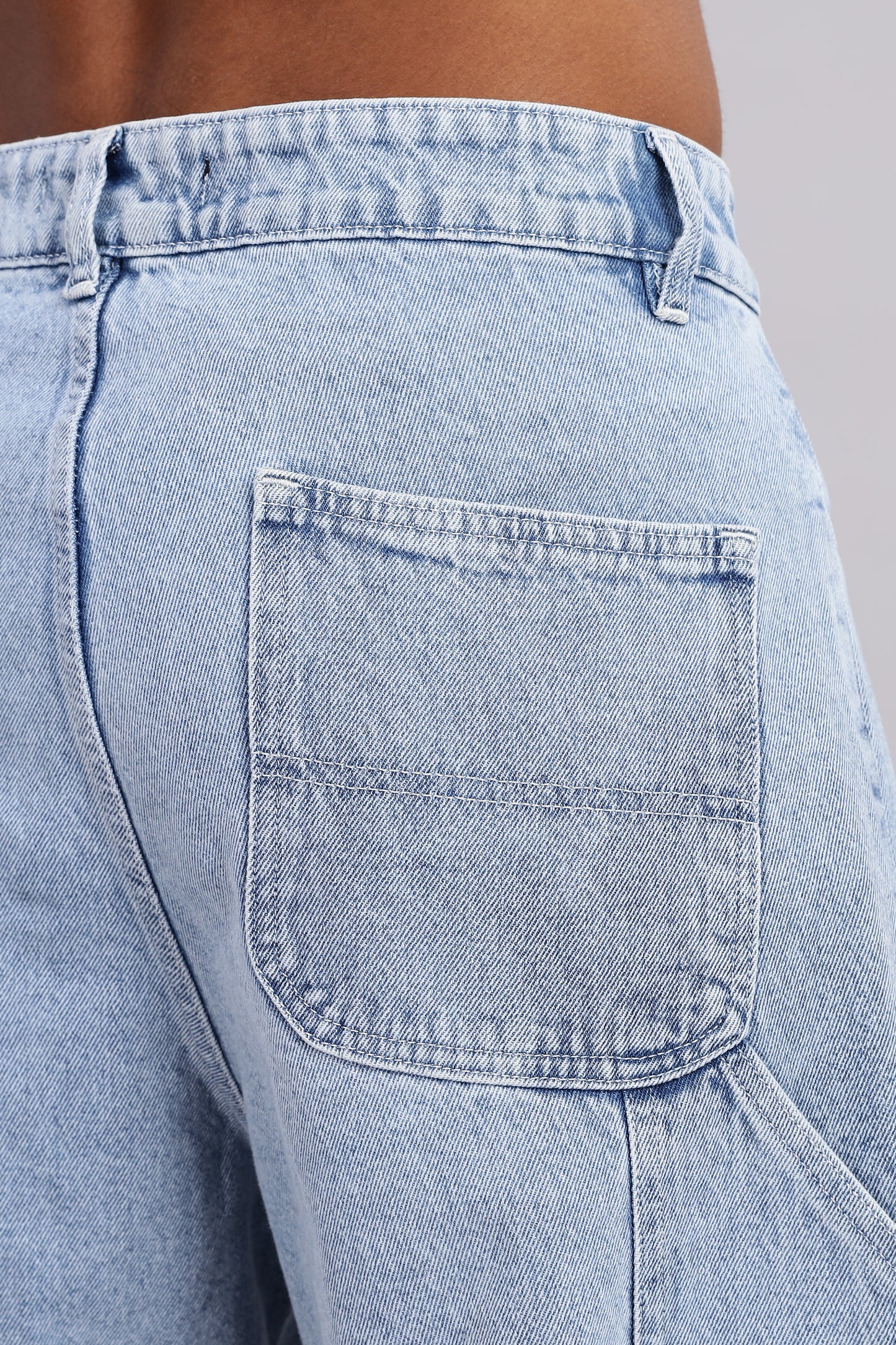 Baggy Fit Utility Denim Jorts – Light Blue