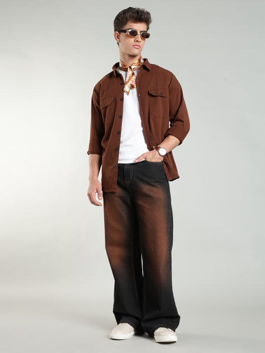 Brown Cotton Shirt | Regular Fit