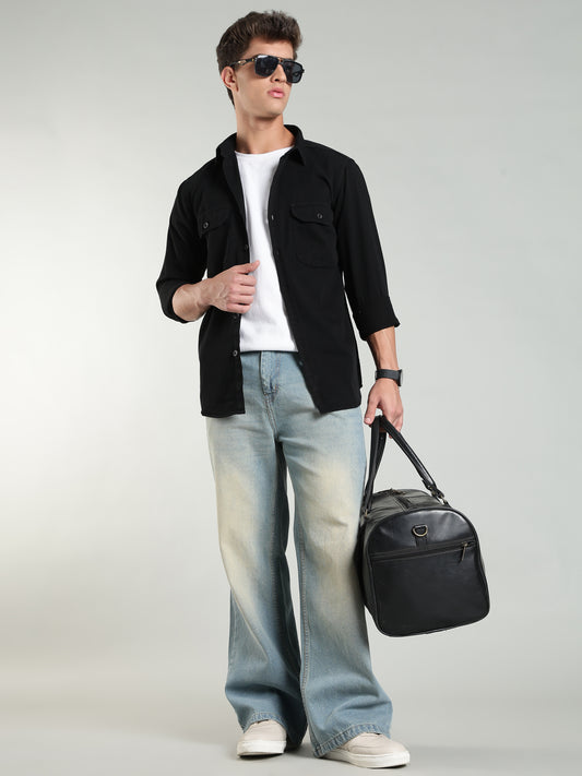 Black Cotton Shirt | Regular Fit