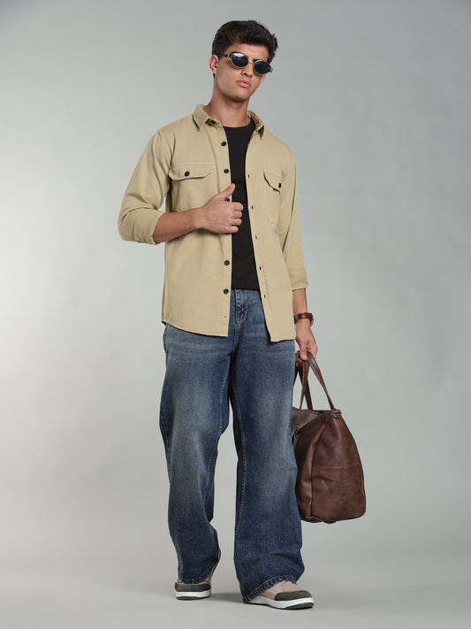 Beige Cotton Shirt | Regular Fit