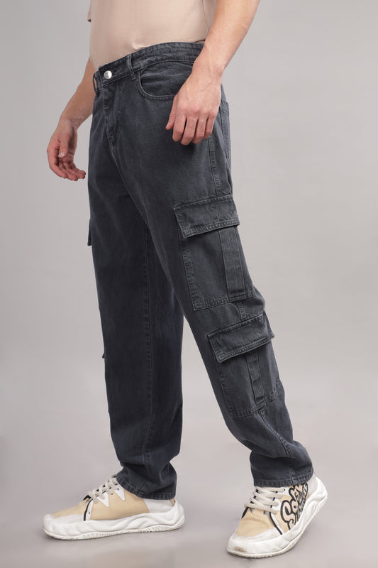 8 Pocket Cargo Denim | Baggy Fit Jeans | Dark Grey