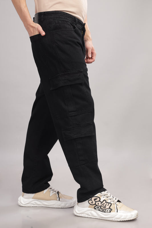 8 Pocket Cargo Denim | Baggy Fit Jeans | Black