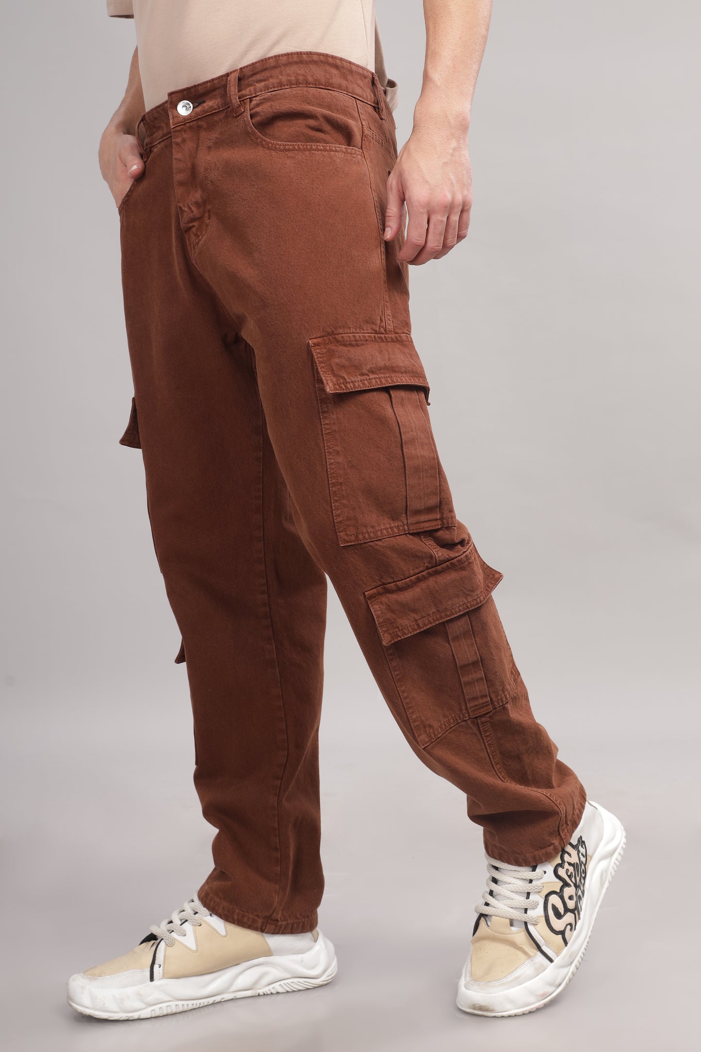 8 Pocket Cargo Denim | Baggy Fit Jeans | Brown