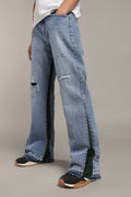 Contrast Panel Flared Jeans- Deep Green