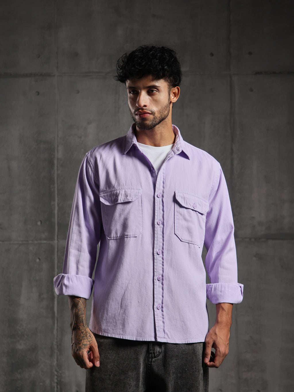 Double Flap Pocket Shirt- Relax/Baggy Fit - Lavender