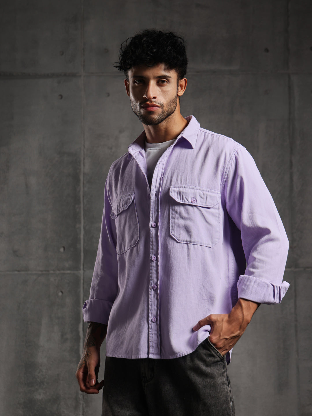 Double Flap Pocket Shirt- Relax/Baggy Fit - Lavender