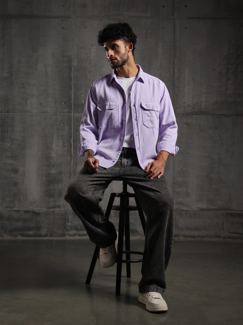 Double Flap Pocket Shirt- Relax/Baggy Fit - Lavender