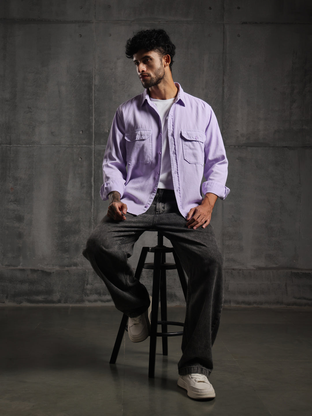 Double Flap Pocket Shirt- Relax/Baggy Fit - Lavender