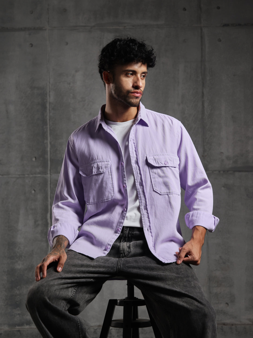 Double Flap Pocket Shirt- Relax/Baggy Fit - Lavender
