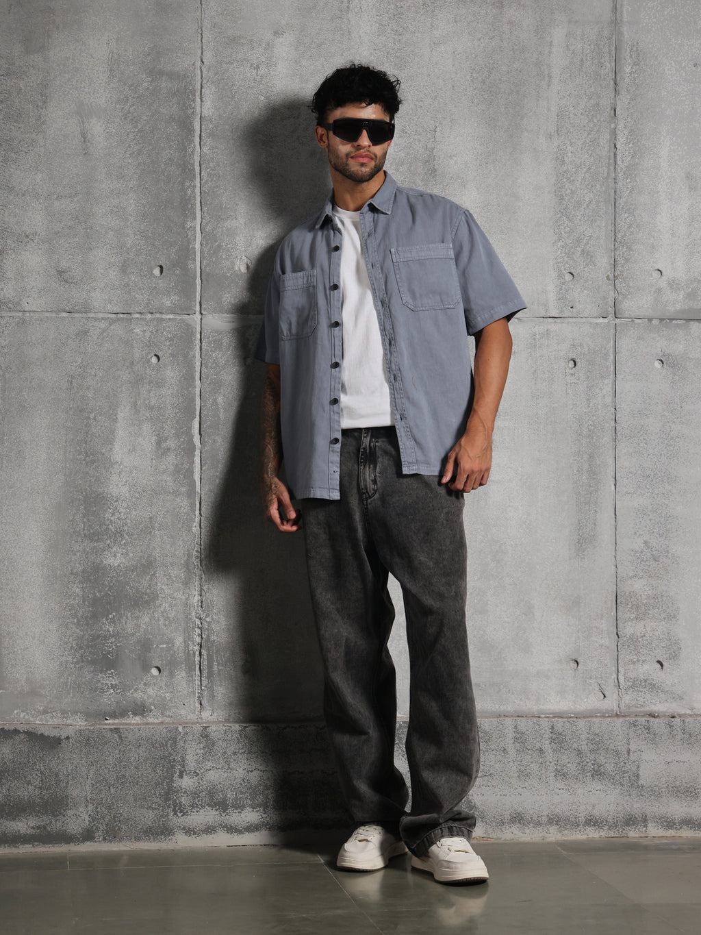 Dual Pocket-Boxy Fit Shirt-Dark Gray