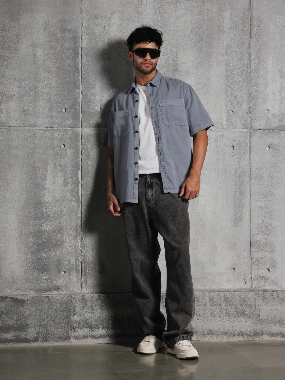 Dual Pocket-Boxy Fit Shirt-Dark Gray