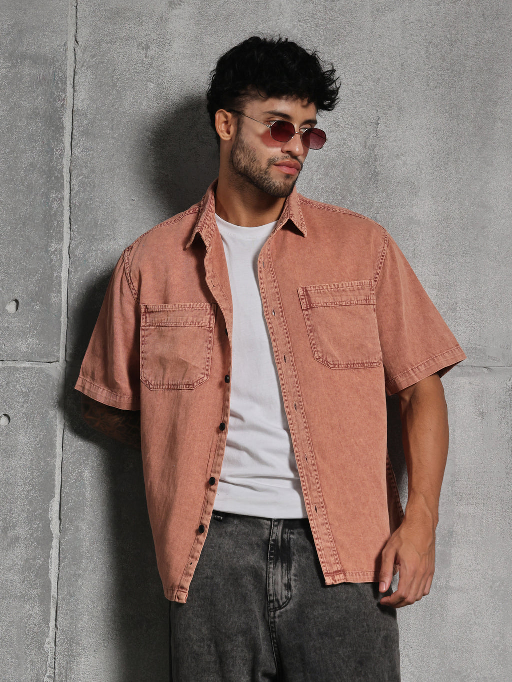 Dual Pocket-Boxy Fit Shirt-Burnt Orange
